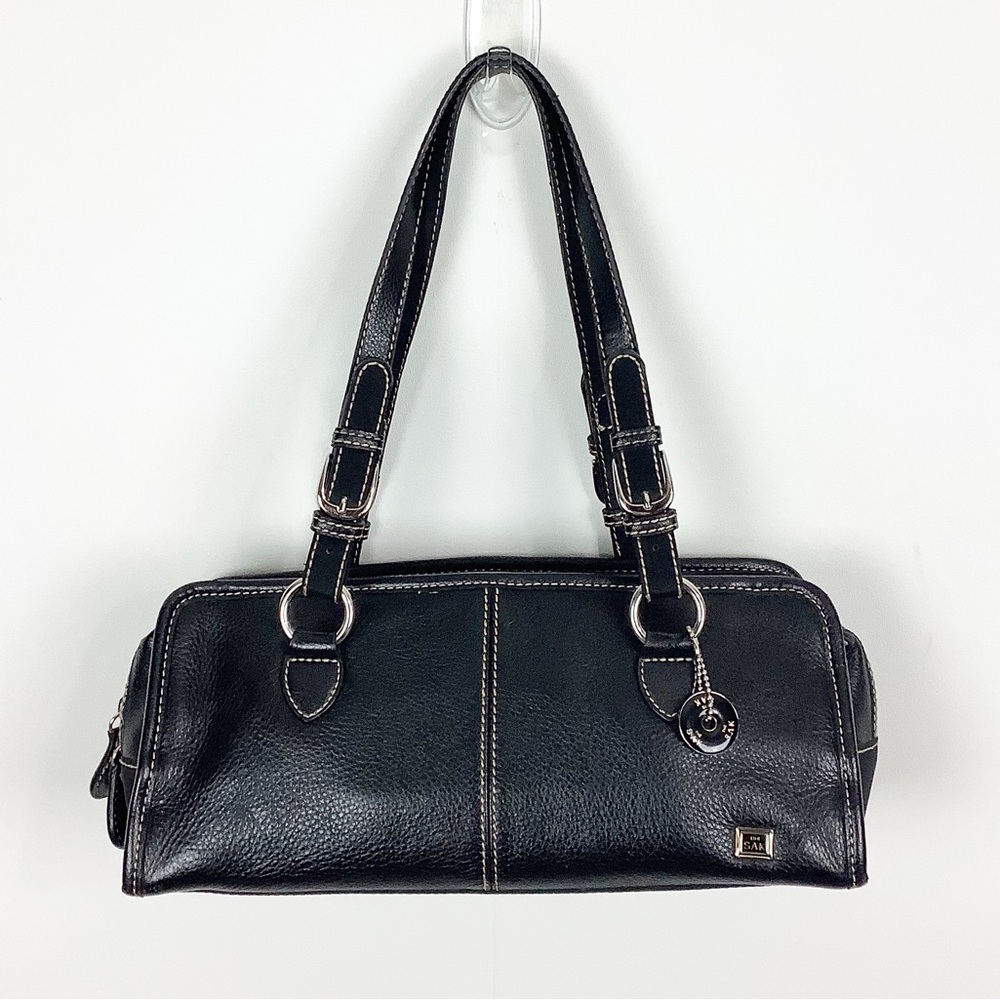 The Sak Black Pebble Leather Top Handle Baguette Shoulder Bag